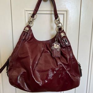 Cranberry Patent Coach Shoulder Bag with Silver Hardware